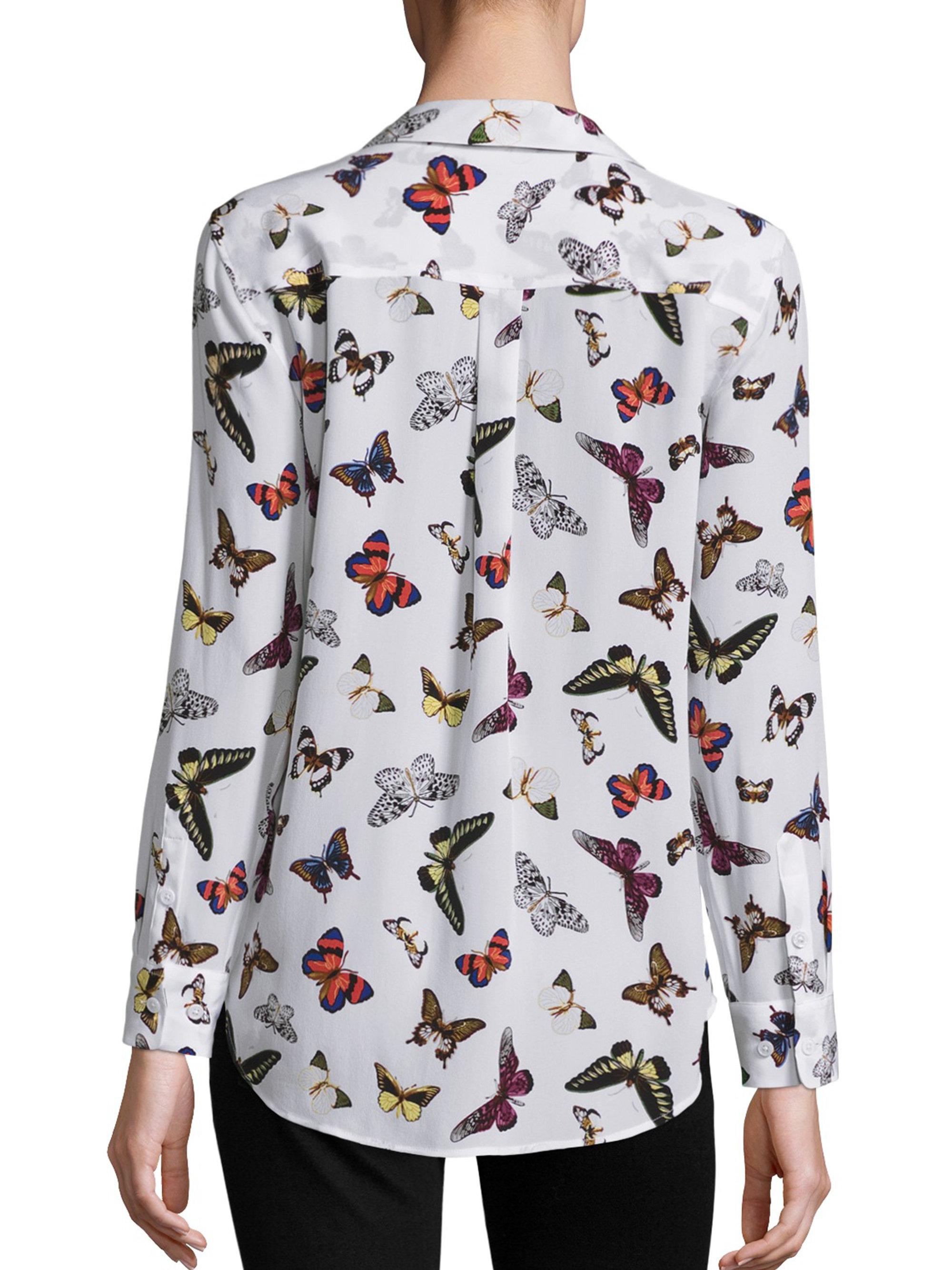 Equipment Slim Signature Butterfly-print Silk Blouse in White | Lyst